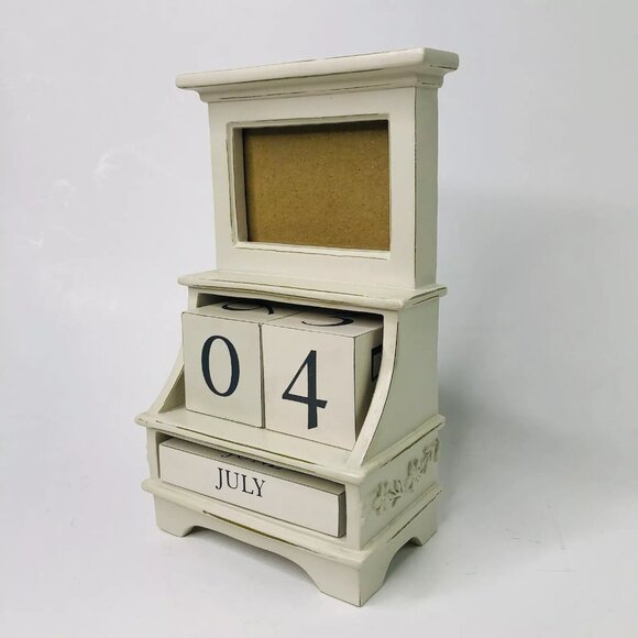 VTG Hallmark Perpetual Calendar with Picture Frame Desk Stand White Wood Blocks - Picture 2 of 9